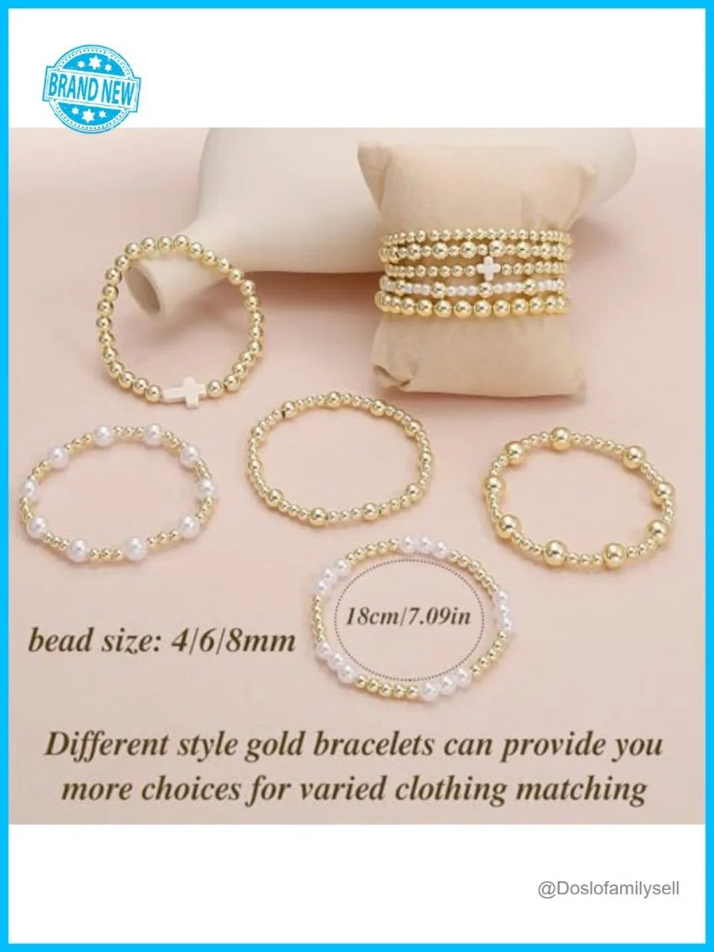 10pcs Gold Stackable Beaded Bracelets, Non Tarnish 14K Gold Plated, Dainty